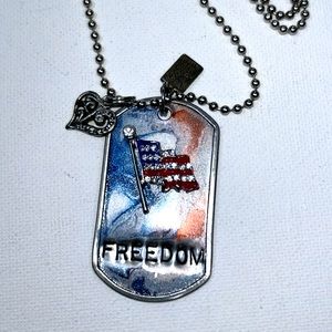Designer Kate Mesta Handmade Freedom US Flag Dog Tag Necklace Modern Patriotic